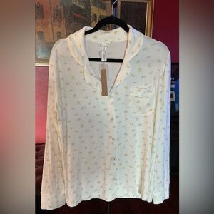 SKIMS Cream Floral Button-Up Top and pants